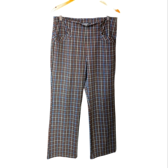 Liverpool Los Angeles Black Blue Multicolor Plaid Pull On Wide Leg Pants 12 - Picture 1 of 5